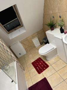 a bathroom with a toilet and a sink at A modern luxury penthouse close to London Tower-HIl-Canary Wharf-Central London in London +36 photos