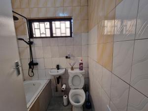 a small bathroom with a toilet and a sink at Sandalwood Property in Lusaka +37 photos