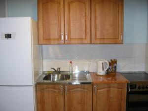 a kitchen with a sink and a white refrigerator at Kagu Hostel in Võru