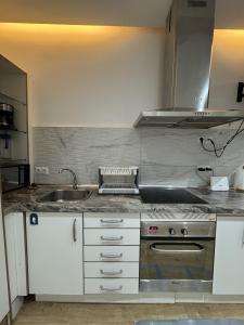 a kitchen with a sink and a stove at Apartamento con patio en Madrid centro in Madrid