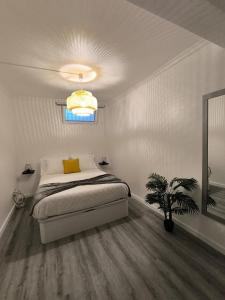 a bedroom with a bed and a potted plant at Cris Place in Câmara de Lobos