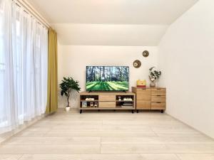 una sala de estar con TV de pantalla plana en un armario en Katsushika House柴又, en Tokio