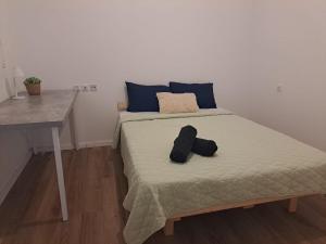 a bed in a room with a desk and a bed sidx sidx sidx at דירת אירוח בפרדס חנה in Pardes H̱anna +11 photos