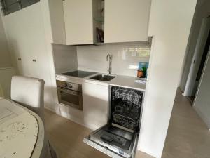 Kuchyň nebo kuchyňský kout v ubytování Wunderschönes Apartment direkt am See, Bissone bei Lugano/Tessin