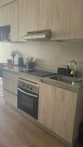 a kitchen with a sink and a stove top oven at Departamento Completo de Dos Habitaciones in Santiago +5 photos