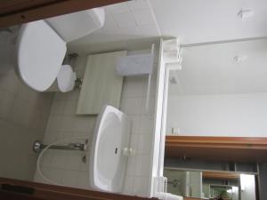 baño con lavabo, urinario y espejo en Ylläs Lake Hotel en Ylläsjärvi