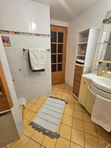 MégevetteにあるChalet des Cerfsのシャワー、洗面台、トイレ付きのバスルーム +12枚の写真