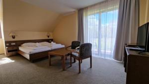 a hotel room with a bed and a television at Hotel Tini in Bad Fallingbostel