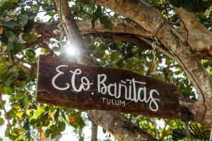 a sign in a tree that reads cebuarius tuminy at Eco Bañitas Tulum in Tulum