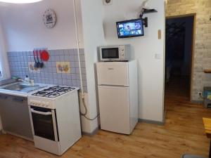 Kuchyň nebo kuchyňský kout v ubytování Apartament Kraszewskiego