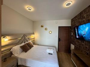 a bedroom with a bed and a flat screen tv at You vibe in Cochabamba in Cochabamba