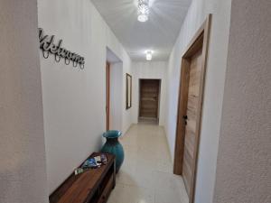 Villa Castelli في كوسترمانو: ممر مع مزهرية زرقاء تجلس على طاولة +21 صورة