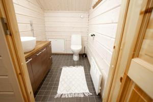 a small bathroom with a toilet and a sink at Aurinko Saaga 3 in Ukkohalla +16 photos