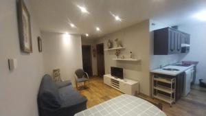 a bedroom with a bed and a kitchen with a sink at Apartamentos Miravalles B in Villaviciosa