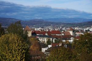 a view of a city with buildings and trees at Moxy Annecy in Annecy