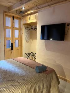 a bedroom with a bed and a flat screen tv on the wall at Casa Coco H2 Arena in San Cristóbal de Las Casas