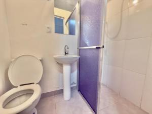 a bathroom with a toilet and a sink at Pousada Family Consulado Americano in São Paulo