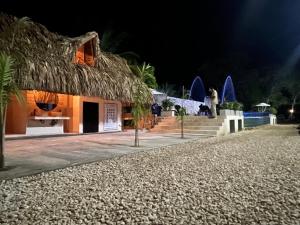 a house with a thatched roof at night at Forest Condominio in Coveñas