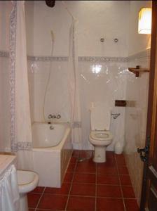 une salle de bain avec toilettes, baignoire et lavabo dans l'établissement Cortijo Retarta Jubrique, à Jubrique