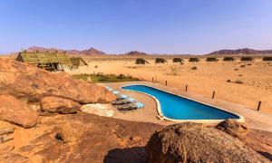 a swimming pool in the middle of the desert at Desert Quiver Camp in Sesriem