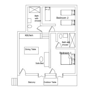 a floor plan of a small apartment at Villa Elpiniki in Troulos