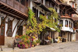 a street with plants on the side of a building at Gurko Hotel in Veliko Tŭrnovo