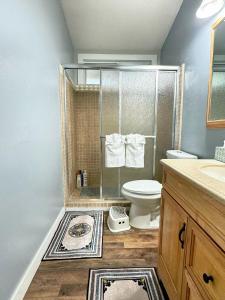a bathroom with a toilet and a shower and a sink at Modern & Spacious Family and Friend 4B3B House in Moreno Valley