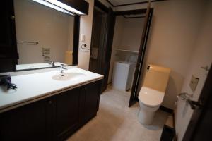 a bathroom with a sink and a toilet and a mirror at サンモールクレスト306 in Tokyo