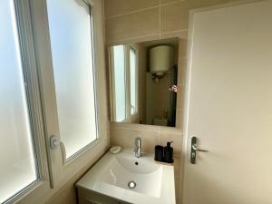 un baño con lavabo y espejo en Cabane au Bord du Lac - Les Jardins de Vandré - Parc Jeux Tennis Spa Nature - IDEAL FAMILLE, en Vandré 8 fotos más