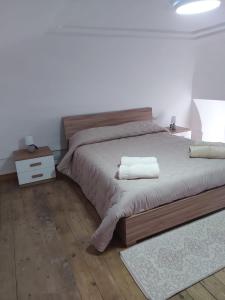 a bedroom with a large bed and a wooden floor at GuestHouseChampagne in Boscotrecase +6 photos