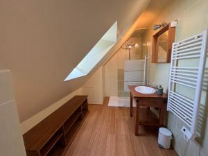 a bathroom with a sink and a mirror and a window at Maison climatisée - Beauval et Châteaux in Oisly +23 photos