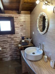 a bathroom with a sink and a mirror at Ξύλινη Φωλιά - Wooden Nest in Tríkala