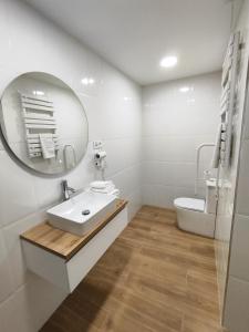 a bathroom with a sink and a mirror and a toilet at Apartamentos VALDECILLA nuevos in Santander +40 photos
