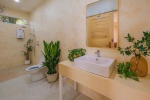 a bathroom with a sink and a toilet and plants at Wintery House in Ban Thung Phan Ha