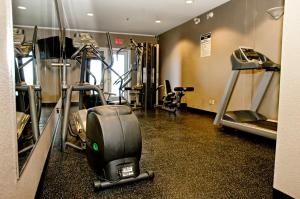 une salle de sport avec plusieurs tapis de course et machines dans l'établissement Lakeview Inns & Suites - Brandon, à Brandon