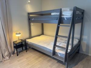 a bedroom with a bunk bed with a ladder at 4 bed apartment close to Branäs resort - Apoteksvägen 10A in Likenäs