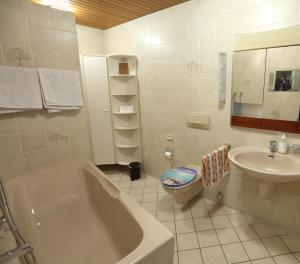 Un baño con bañera, inodoro y lavabo. en City Wohnung 12 B, en Brühl 14 fotos más