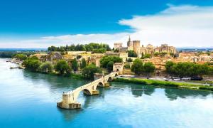 a bridge over a river with a city in the background at Magnifique Studio Hypercentre in Avignon