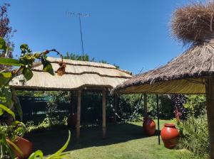 two huts with a thatched roof in a yard at El REFUGIO DE KARIM in San Rafael