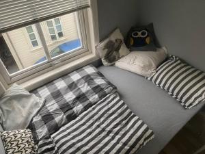 a room with a couch and a window at 200 M TIL ALT to everything in Egersund