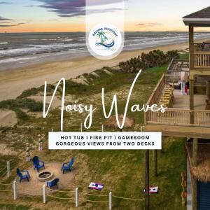 una casa de playa con vistas a la playa desde el balcón en Noisywaves - Beachfront Paradise with Hot Tub, Yard, and Game Room, en Bolivar Peninsula