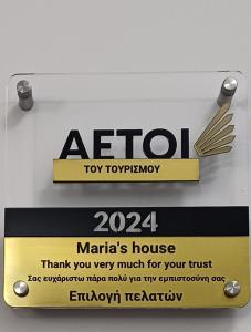 Certifikát, ocenenie alebo iný dokument vystavený v ubytovaní Maria's house