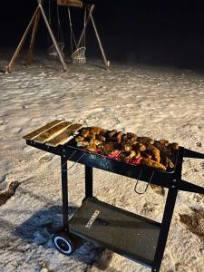 As comodidades para churrasco disponíveis para os clientes deste apartamento