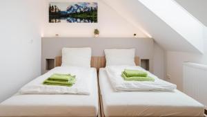 Łóżko lub łóżka w pokoju w obiekcie Moderne Ferienwohnung mit Bergblick