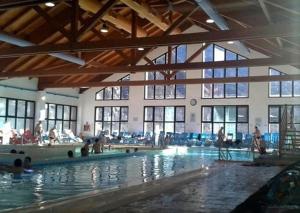 a large swimming pool with people in a large building at Chalet Marina in Premia