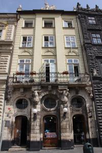 a large building with a large window on the side of it at Art Hostel in Lviv
