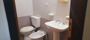 a small bathroom with a toilet and a sink at Todo cerca in Mina Clavero