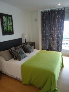 a bedroom with a bed with a green blanket on it at Departamento Calle 46 in La Plata