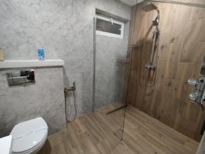 a bathroom with a shower and a toilet at Family House Volosianka in Volosyanka
