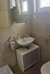 a bathroom with a sink and a mirror and a toilet at Apartman Fantina 2 in Sveti Filip i Jakov +14 photos